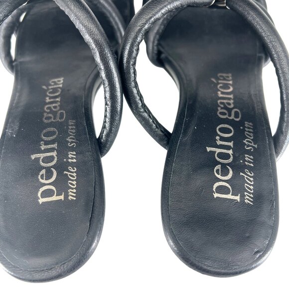 Pedro Garcia Black Leather Open Toe Heeled Sandals Size 6 small Womens - Picture 5 of 8